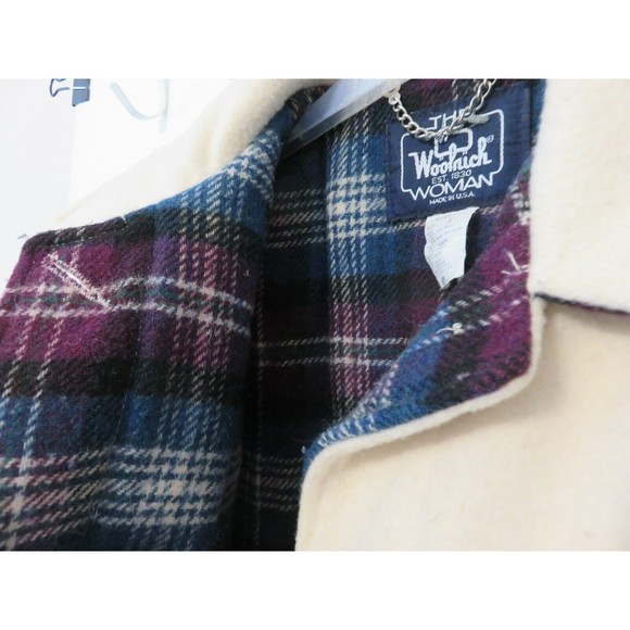 Vintage The Woolrich Woman Sz Small Off White/Ivory Wool Button Front Car Coat - Picture 5 of 7